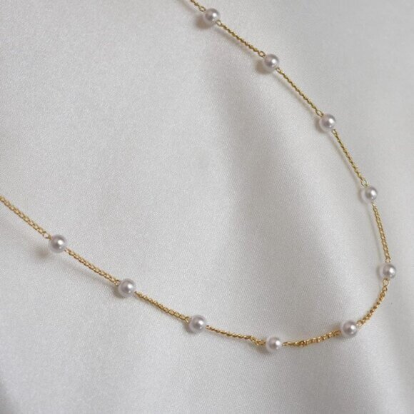Gold Pearl Choker Necklace Beaded Chain Dainty Jewelry for Women Wedding Gift - Picture 6 of 7